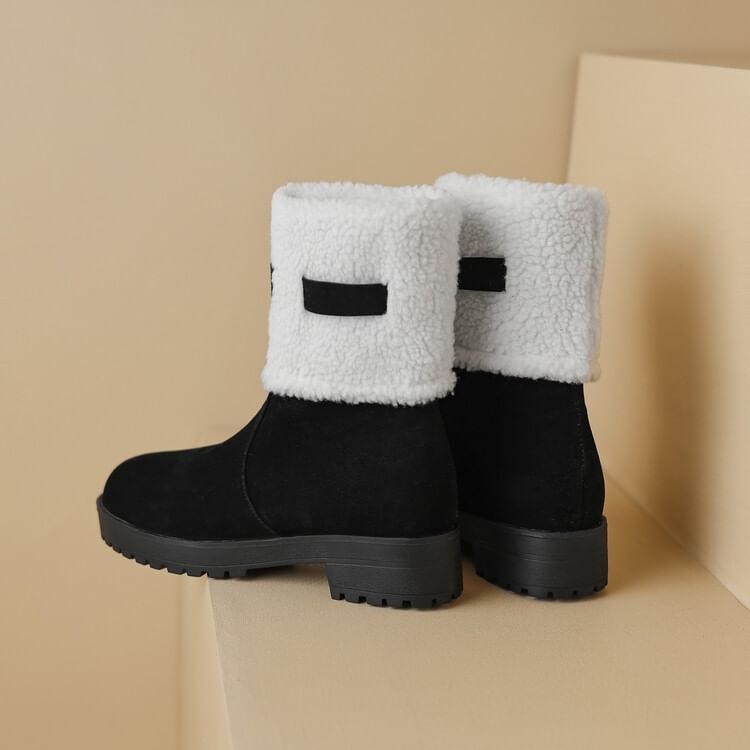 Platform Suede Faux Panel Fleece Short Boots