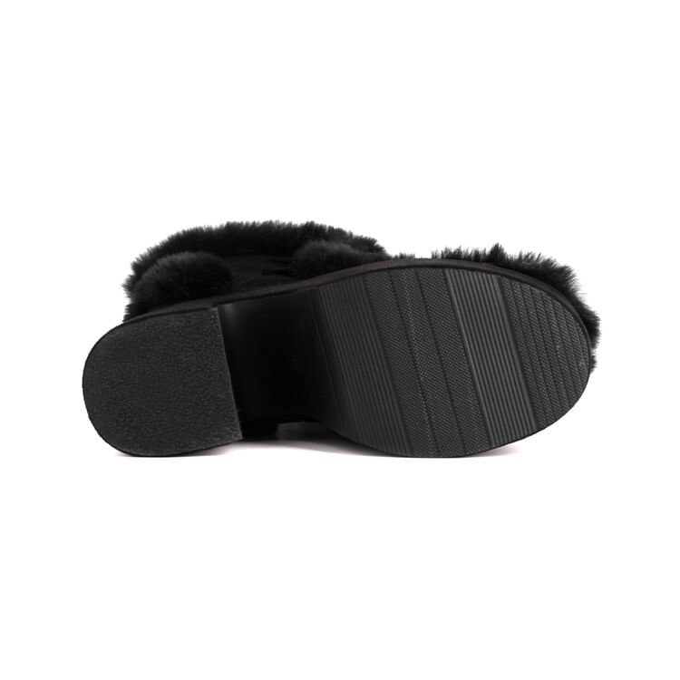Boots Panel Heel Block Mid Pom Platform Calf Fluffy