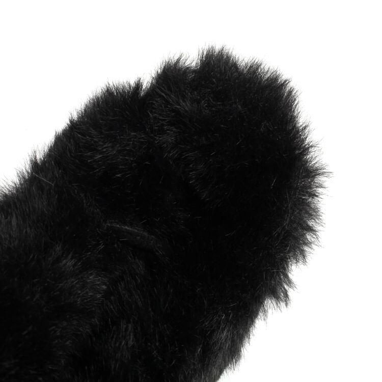 Boots Panel Heel Block Mid Pom Platform Calf Fluffy