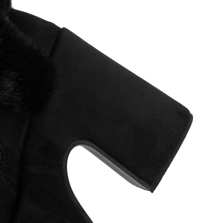 Boots Panel Heel Block Mid Pom Platform Calf Fluffy