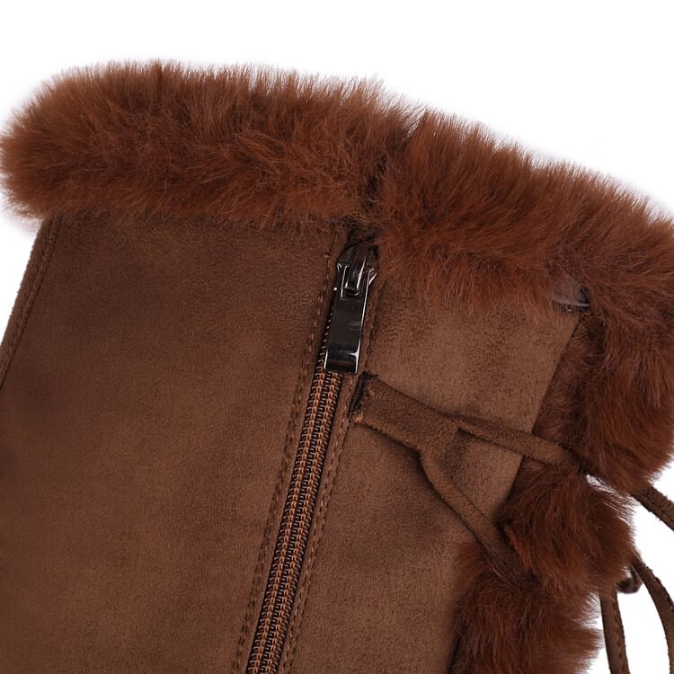 Fluffy Boots Suede Panel Lace Faux Knee High Up Platform