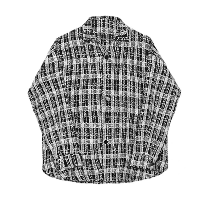 Collar Plaid Button Tweed Shacket