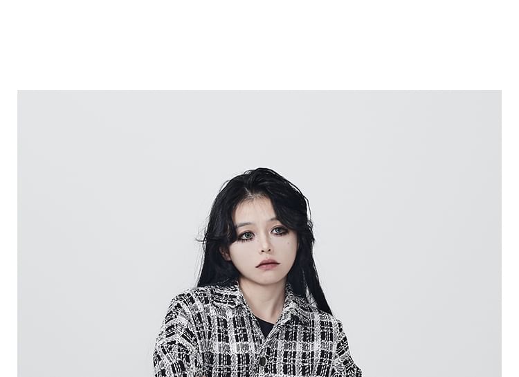 Collar Plaid Button Tweed Shacket