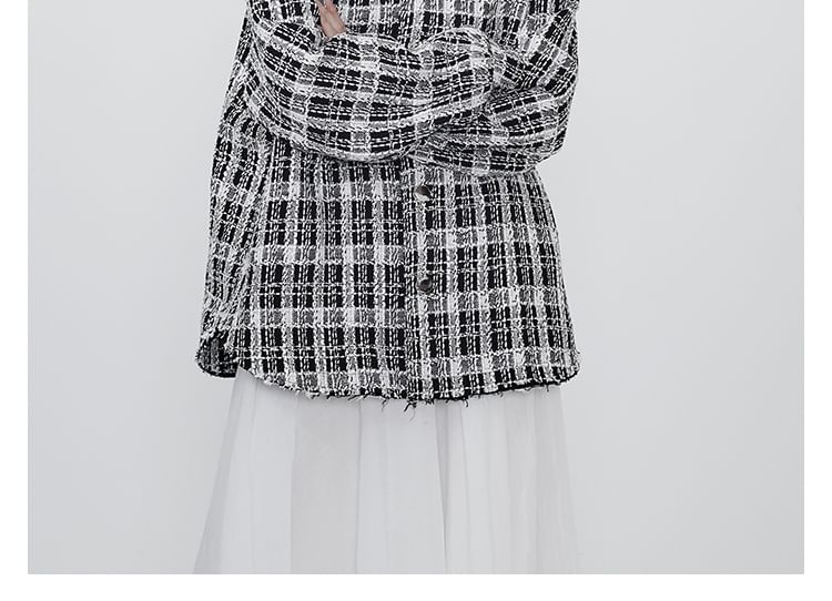 Collar Plaid Button Tweed Shacket