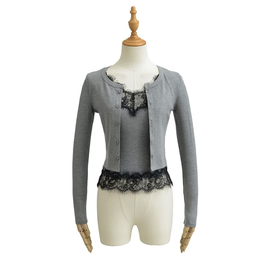 Lace-Trim Camisole & Crew Cardigan Co-ord Set