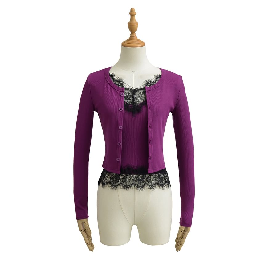 Lace-Trim Camisole & Crew Cardigan Co-ord Set