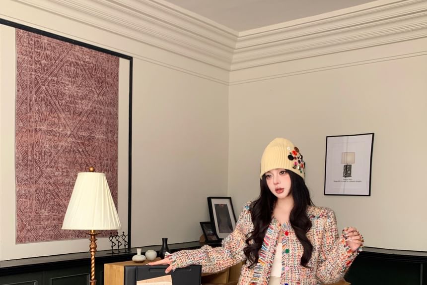 Tweed Tassel Trim Button-Up Jacket