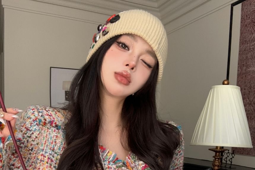 Tweed Tassel Trim Button-Up Jacket