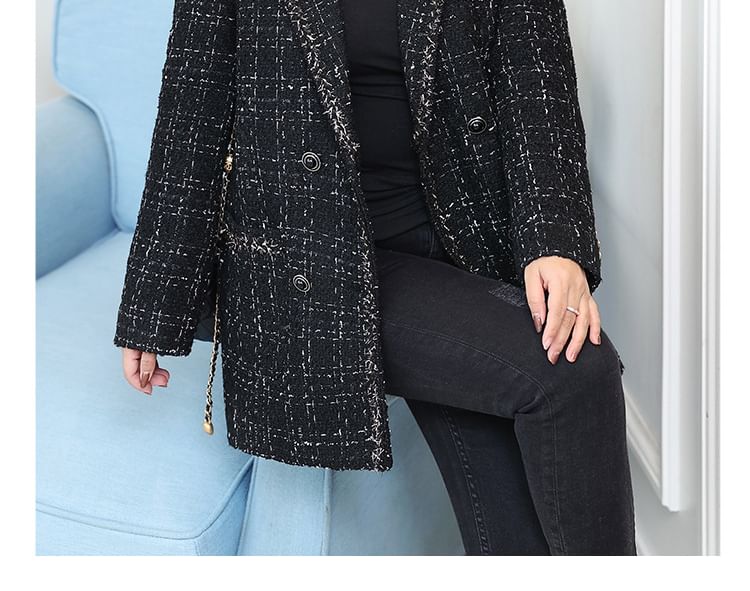 Notch Lapel Plaid Tweed Double-Breasted Blazer