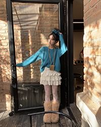 A-Line Ruffle Plain Rise High Skirt Mini Tiered