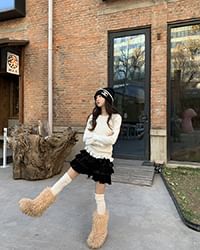 A-Line Ruffle Plain Rise High Skirt Mini Tiered