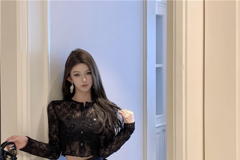Lace Crop Top with A-Line Maxi Skirt Set