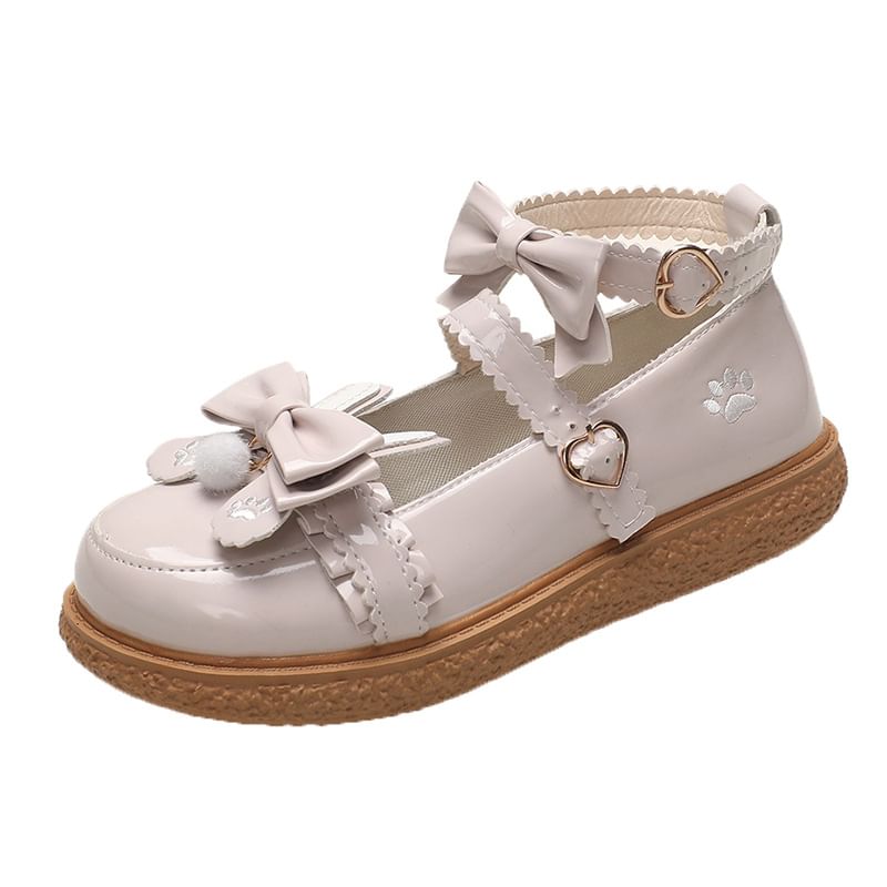 Bow Embroidered Shoes Paw Ankle Jane Platform Strap Mary
