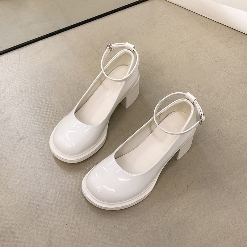 Mary Chunky Heel Jane Pumps Ankle Strap