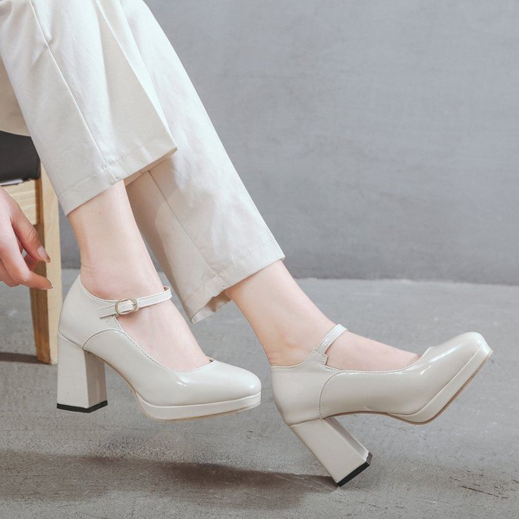 Jane Mary Chunky Heel Pumps Platform