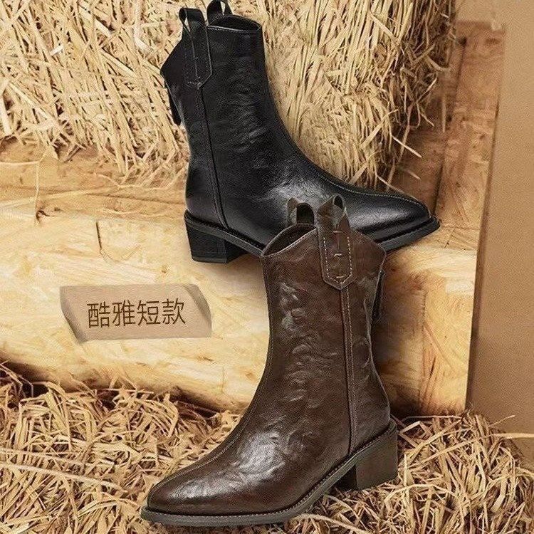 Mid-Calf Boots Pointed Chunky Heel