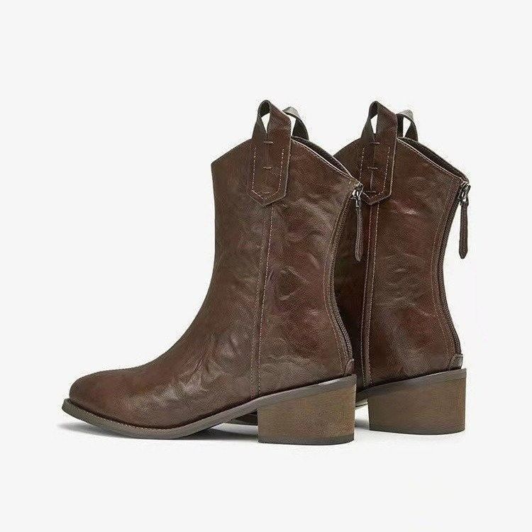 Mid-Calf Boots Pointed Chunky Heel