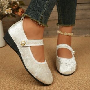 Contrast Shoes Trim Wedge Jane Mary