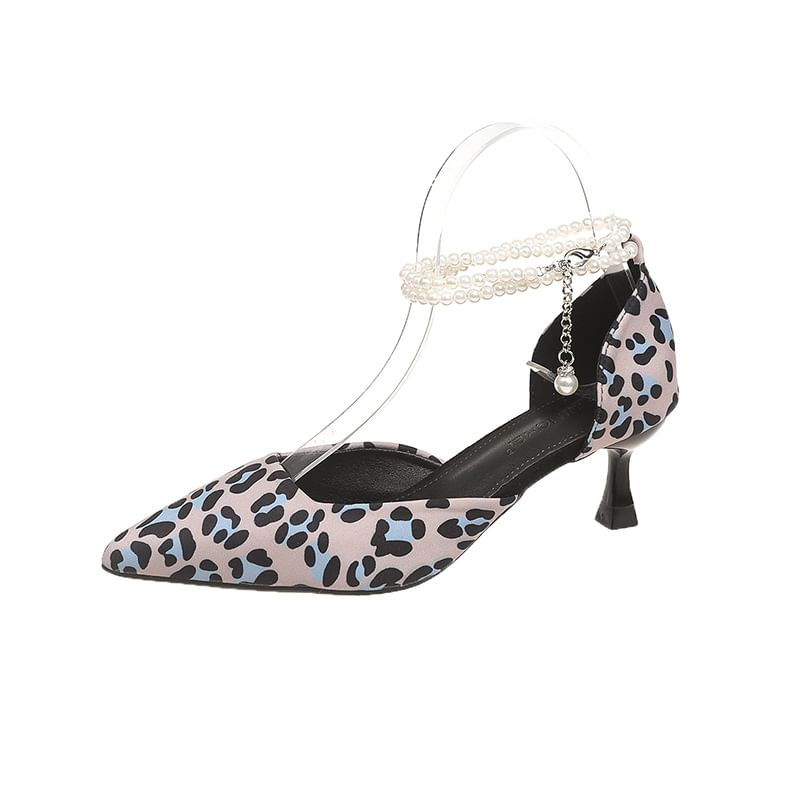 Pointed Leopard Heel Kitten Ankle Print Sandals Strap