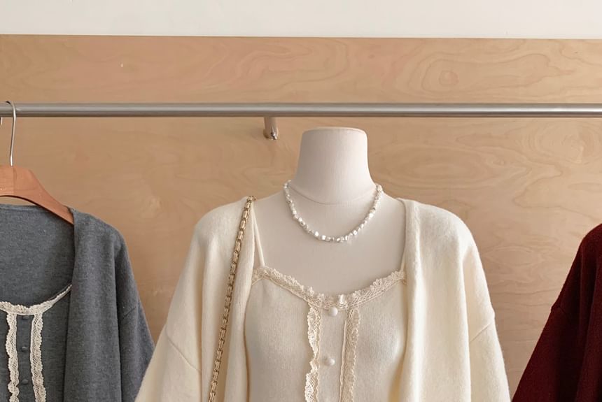 Lace-Trim Knit Camisole & Open-Front Cardigan Set