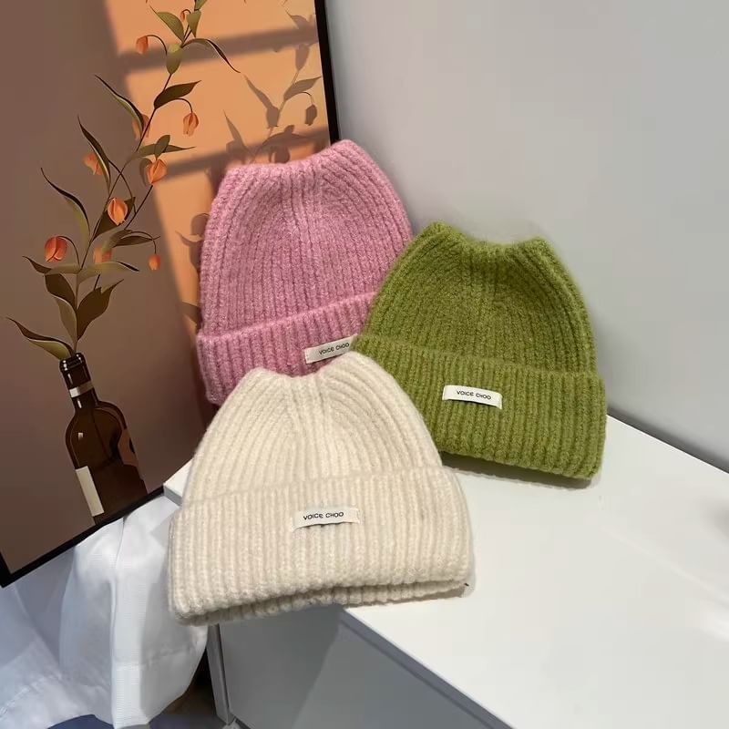 Lettering Knit Applique Beanie