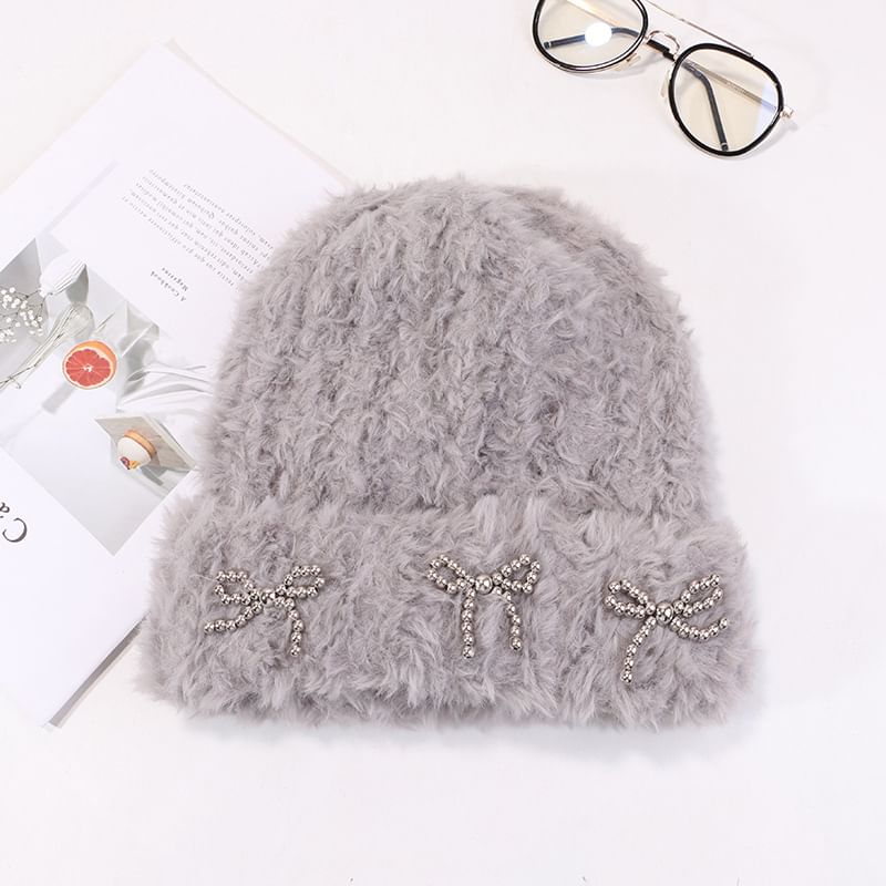 Metallic Beanie Bow Studded Chenille