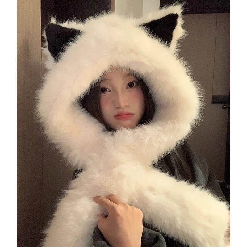 Scarf Hooded Ear Fox Chenille
