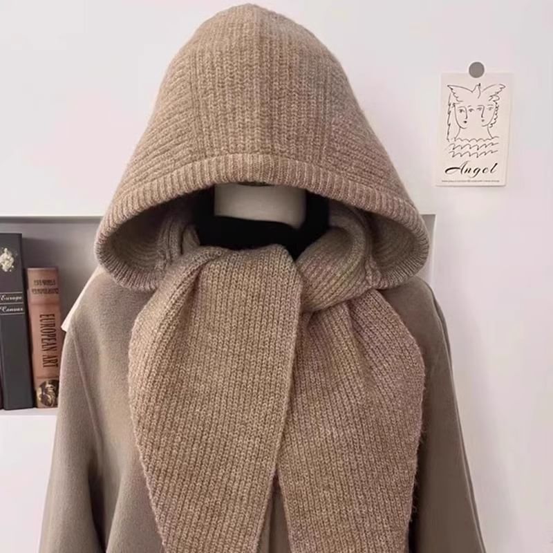 Knit Scarf Plain Hooded