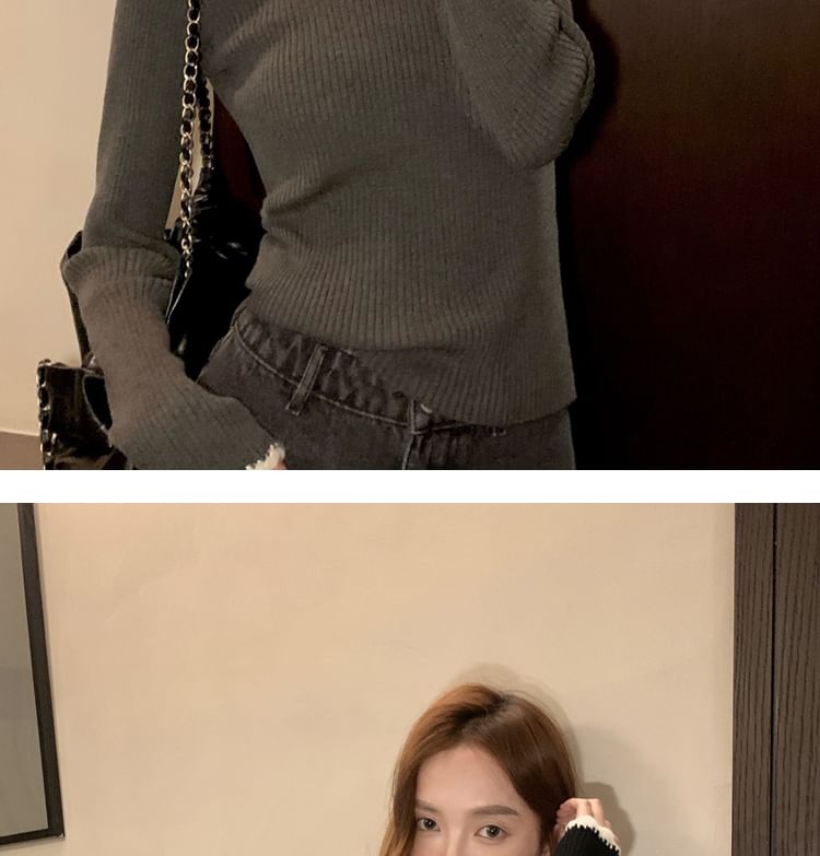Square Neck Lace-Trim Crop Knit Top