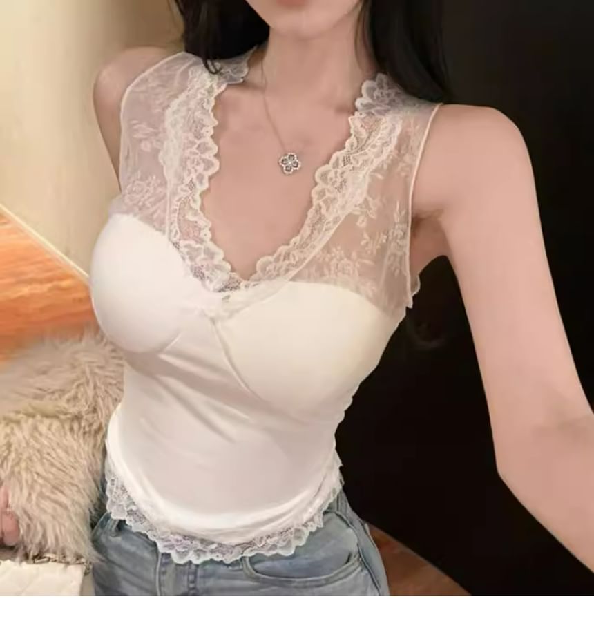 Lace Panel Sleeveless Tank