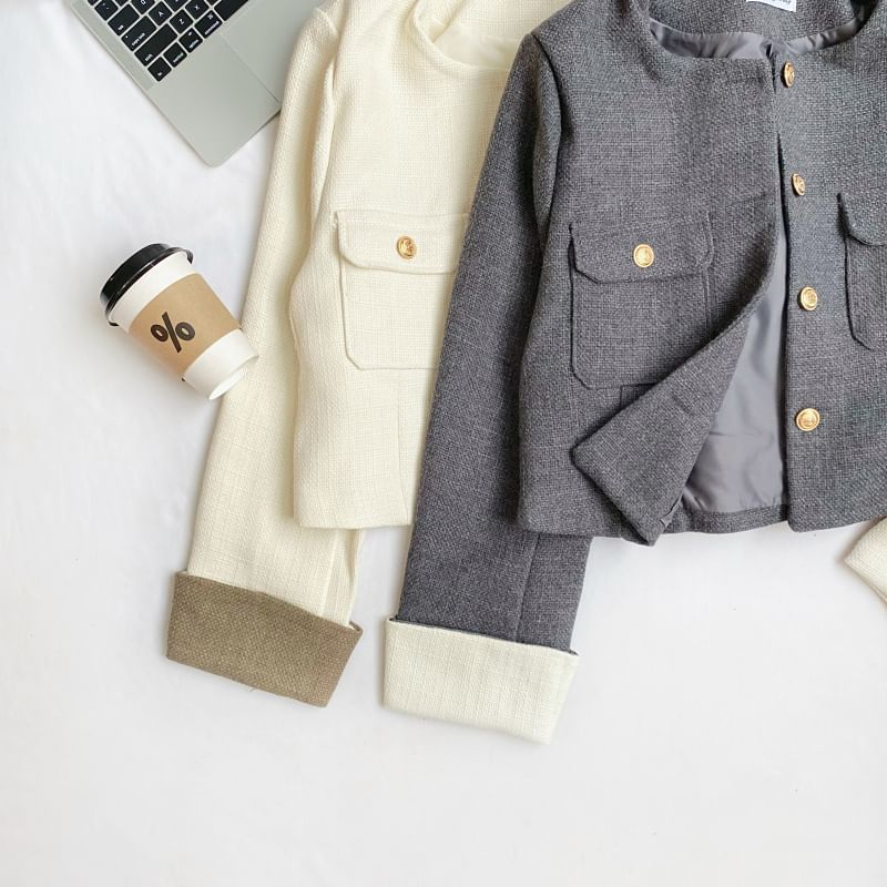 Round Neck Tweed Button Jacket