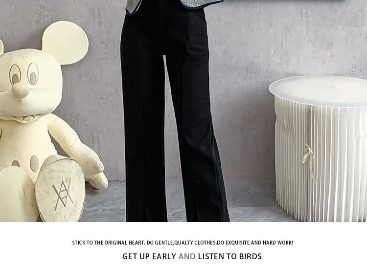 Lapel Collar Two Tone Button Cropped Tweed Jacket