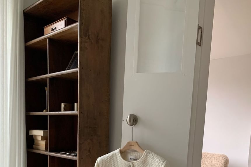 Round Neck Button-Up Tweed Coat