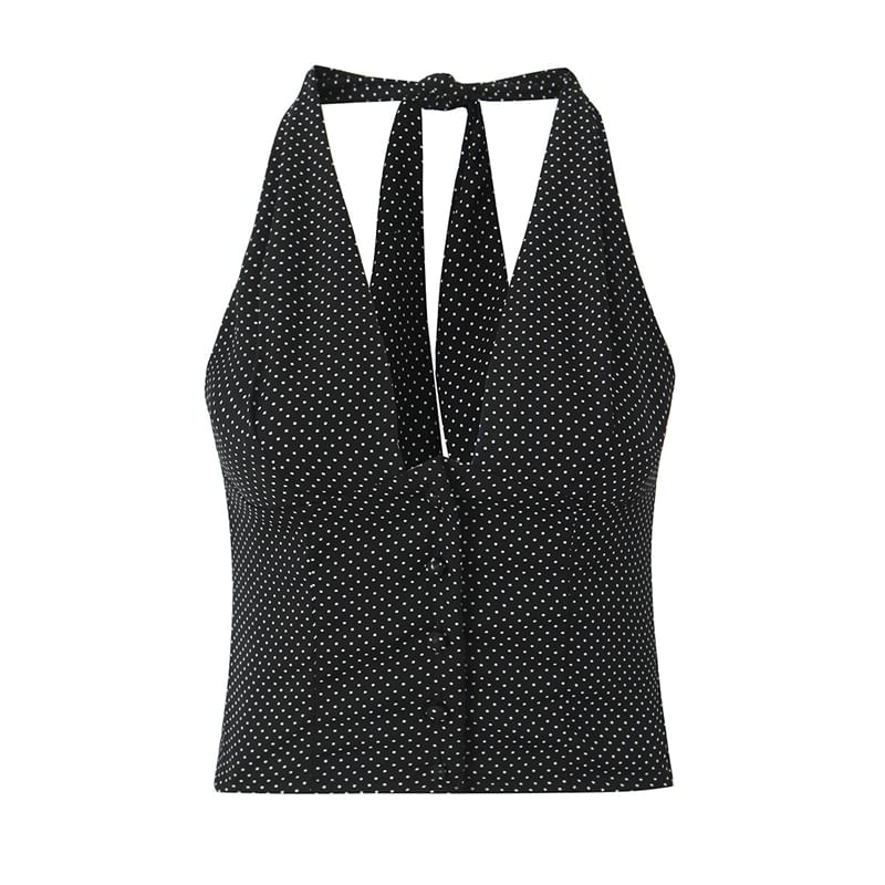 Halter Backless Crop Top & Asymmetrical Lace Mini Skirt