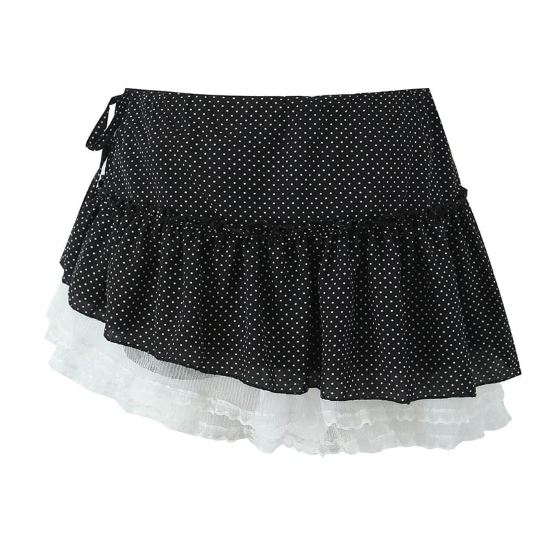 Halter Backless Crop Top & Asymmetrical Lace Mini Skirt