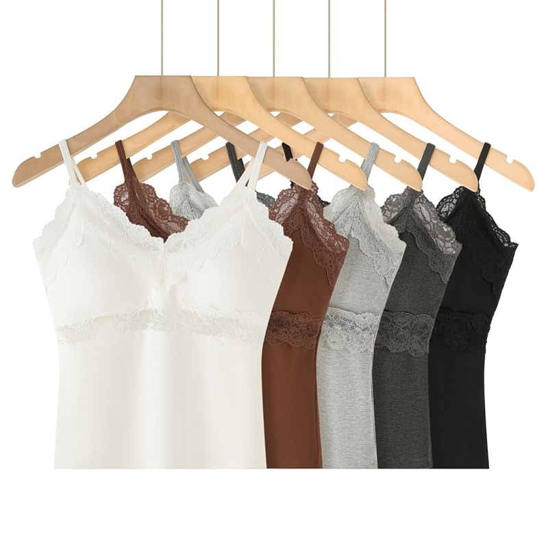 Padded V-Neck Lace-Trim Crop Camisole