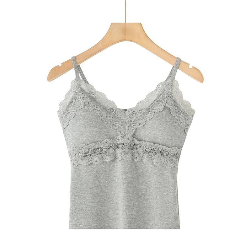 Padded V-Neck Lace-Trim Crop Camisole