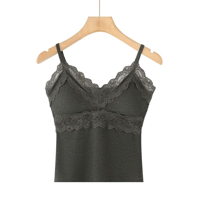 Padded V-Neck Lace-Trim Crop Camisole