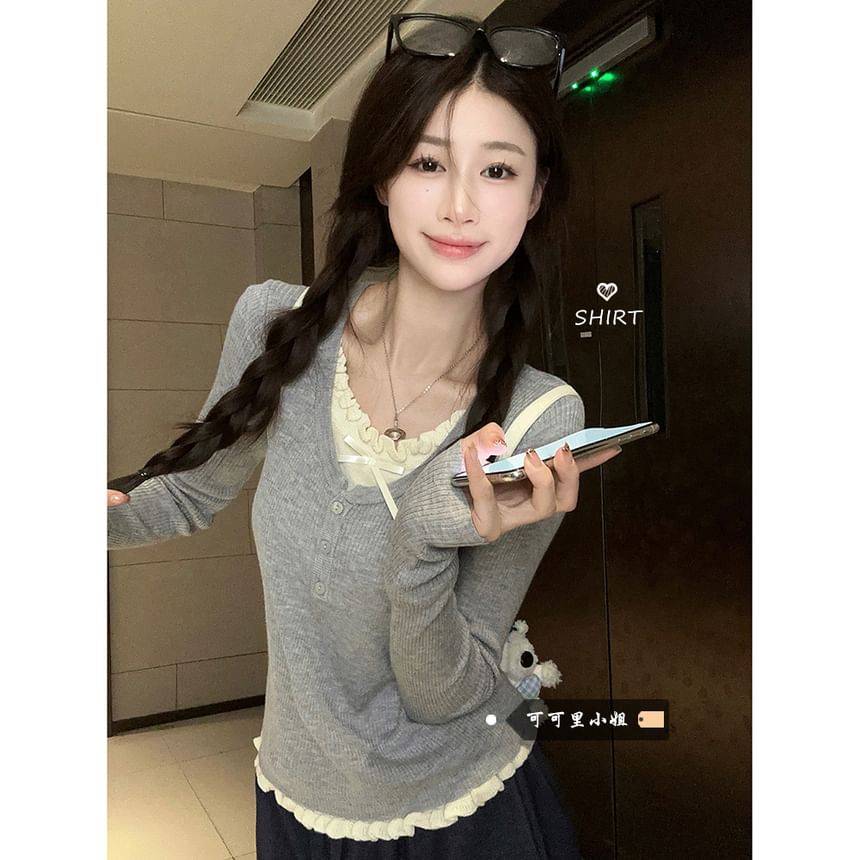 Mock Two-Piece Lace Knit Top