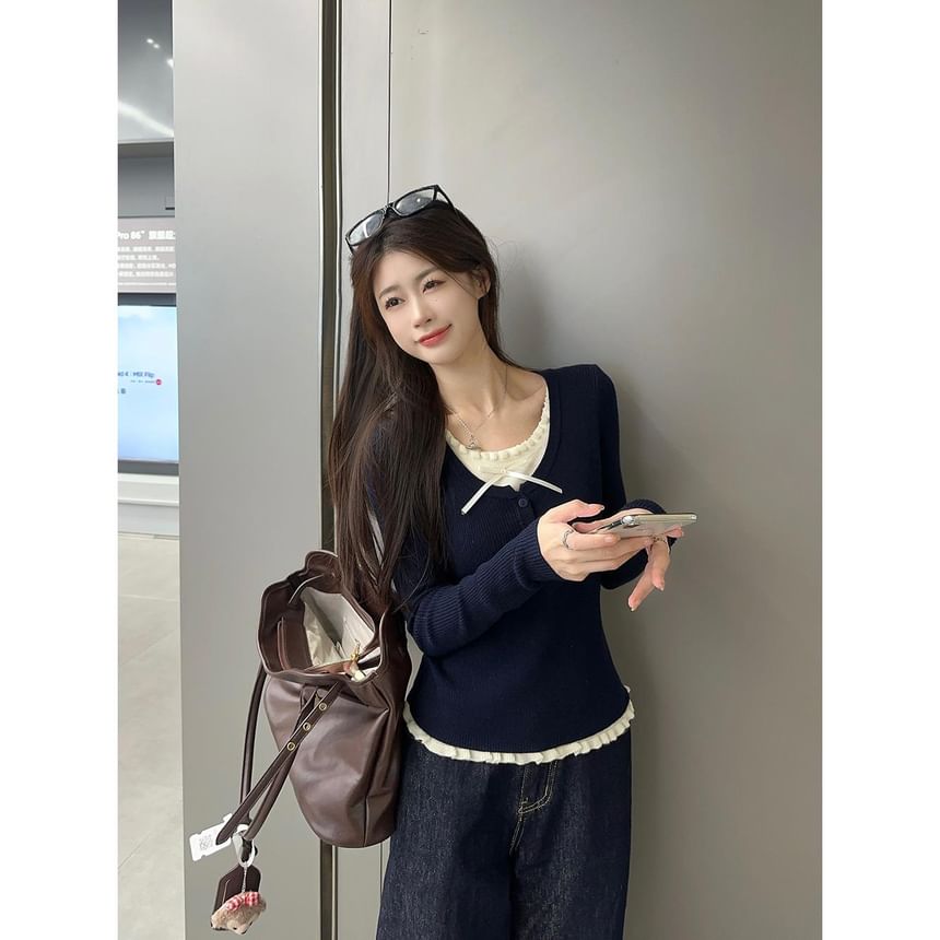 Mock Two-Piece Lace Knit Top