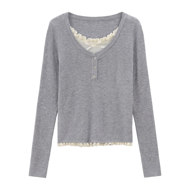 Mock Two-Piece Lace Knit Top