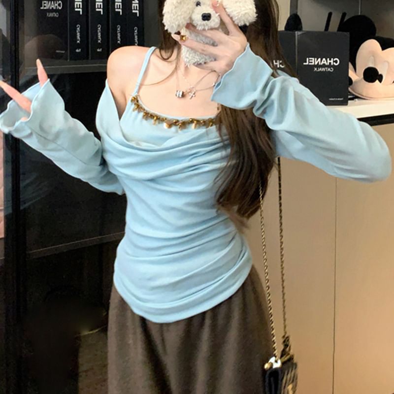 Two Mock Off Piece Top Long Sleeve Shoulder