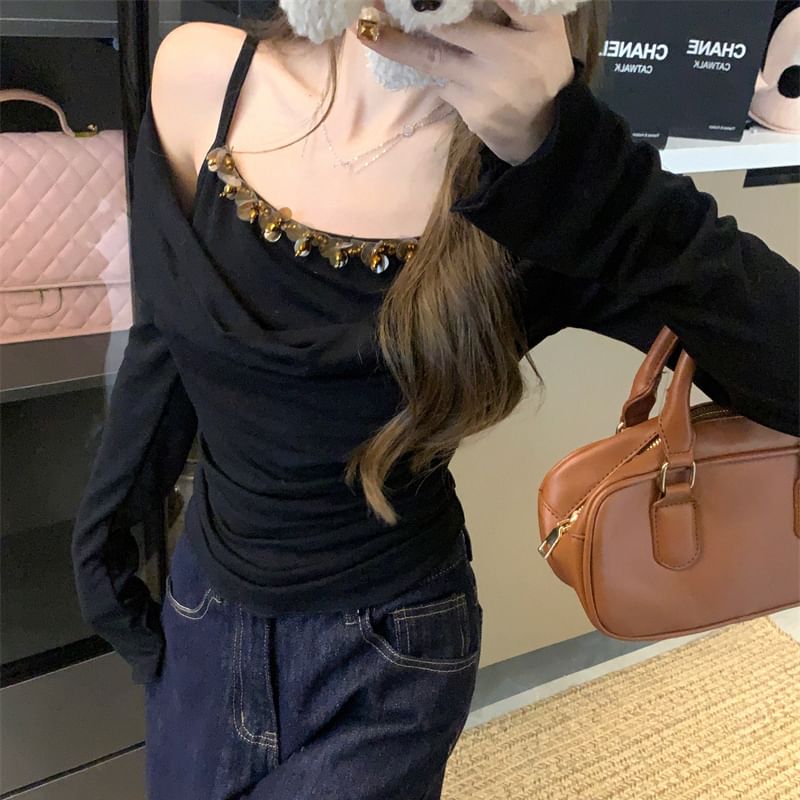 Two Mock Off Piece Top Long Sleeve Shoulder