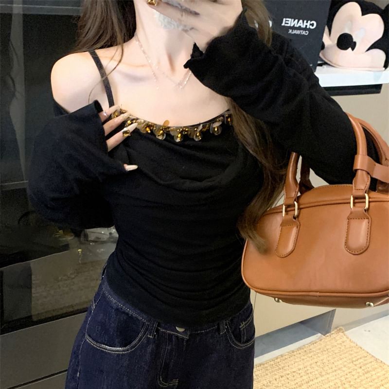 Two Mock Off Piece Top Long Sleeve Shoulder