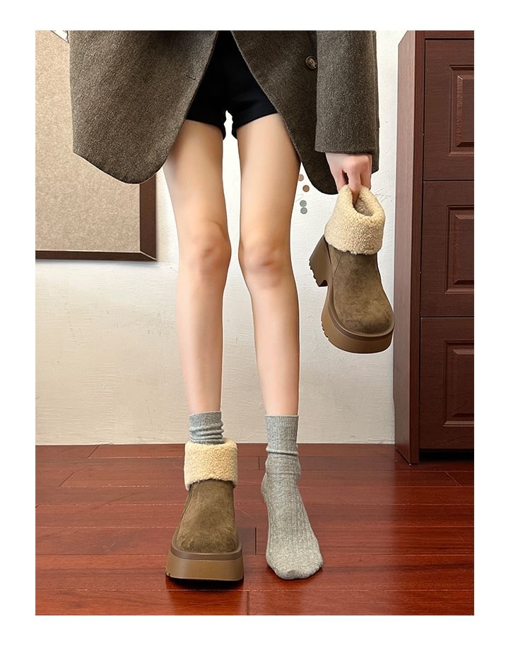 Lined Plain Platform Boots Fleece Ankle