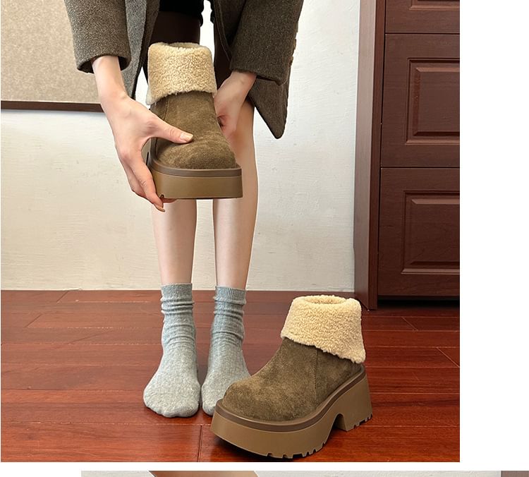 Lined Plain Platform Boots Fleece Ankle