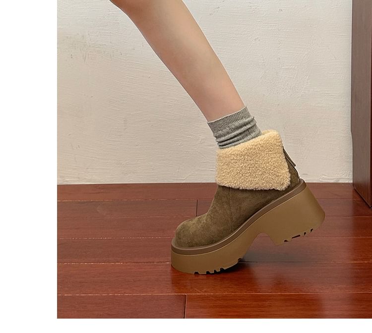Lined Plain Platform Boots Fleece Ankle