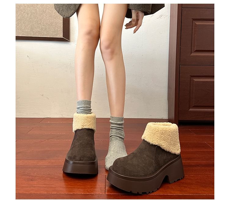 Lined Plain Platform Boots Fleece Ankle