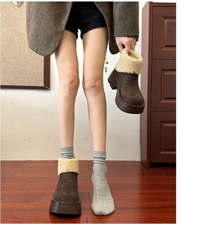Lined Plain Platform Boots Fleece Ankle