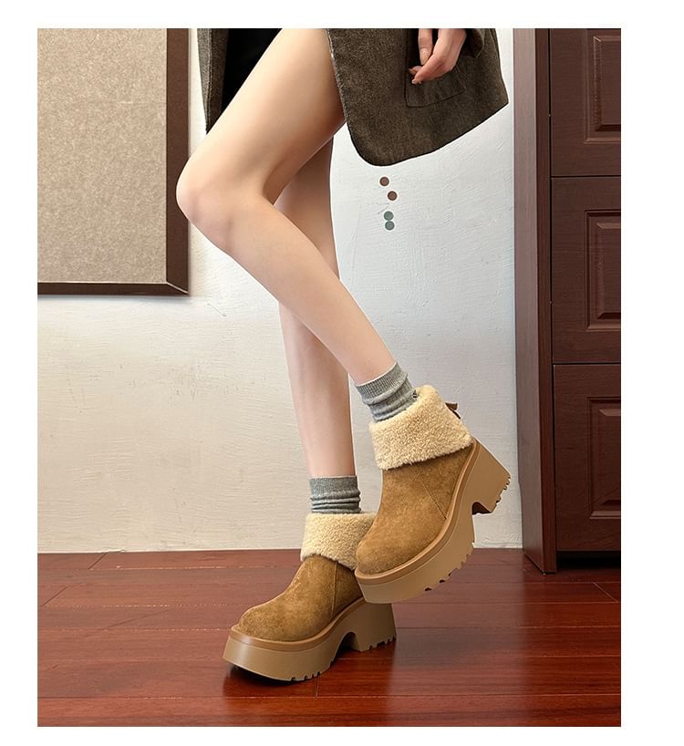 Lined Plain Platform Boots Fleece Ankle